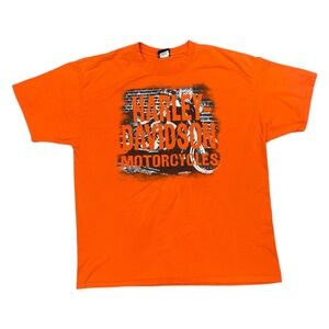 Harley Davidson Men’s 2XL Orange Short Sleeved Shirt - Logo Akron New York